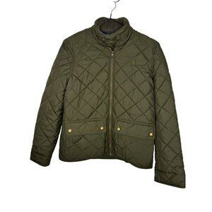 Polo Ralph Lauren Girls L Olive Green Quilted Jacket Gold Snap Buttons & Zipper